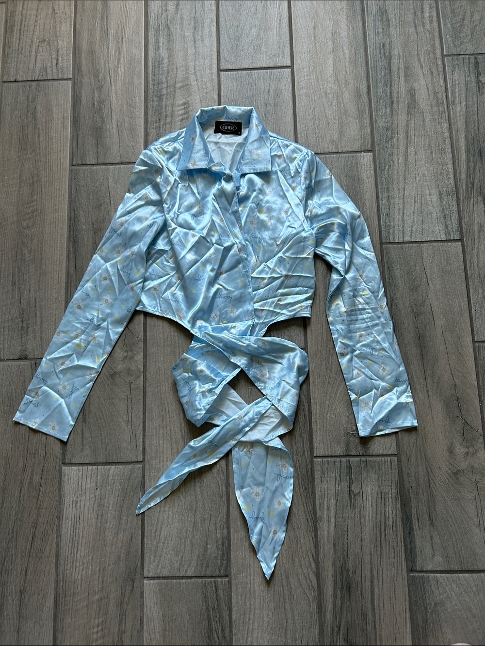 Cider Pale Blue Wrap Blouse with Tie Waist